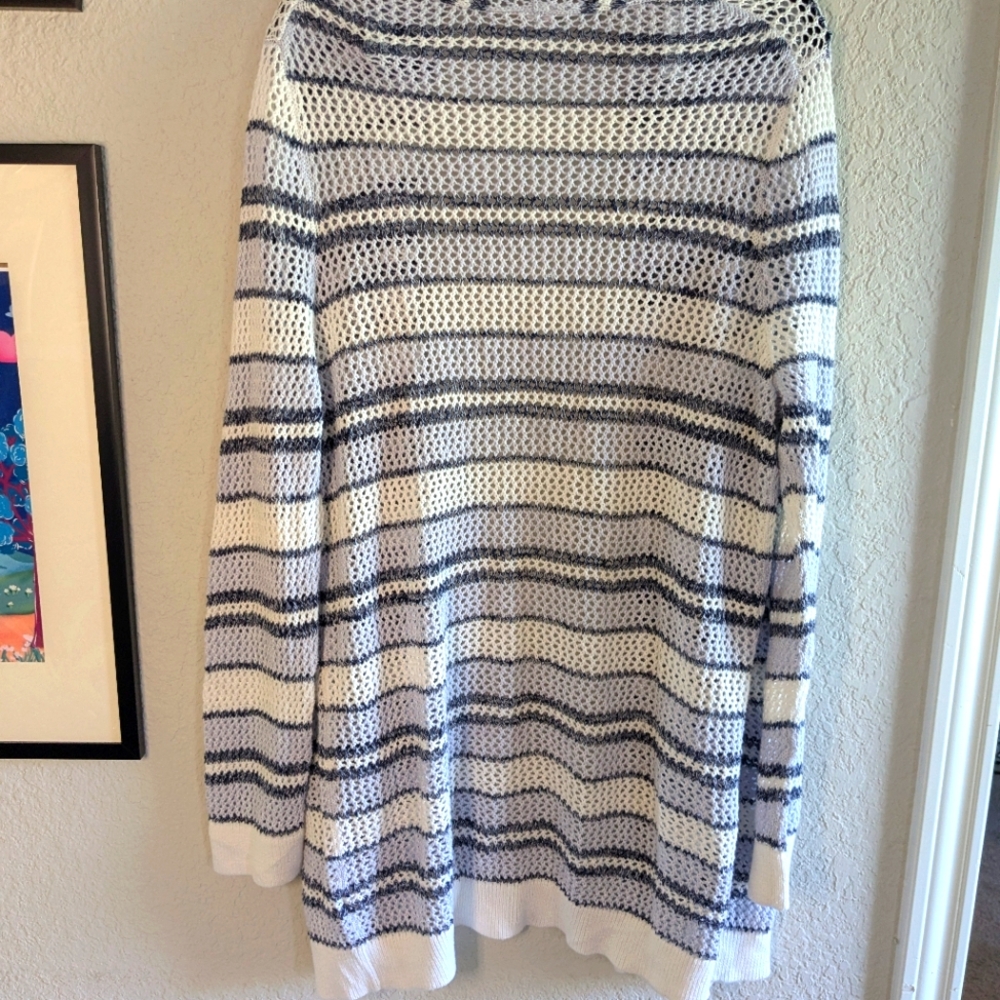 GAP Body Crochet Sweater Cardigan Tunic Length 100% Cotton Size XL Blue - Picture 5 of 6